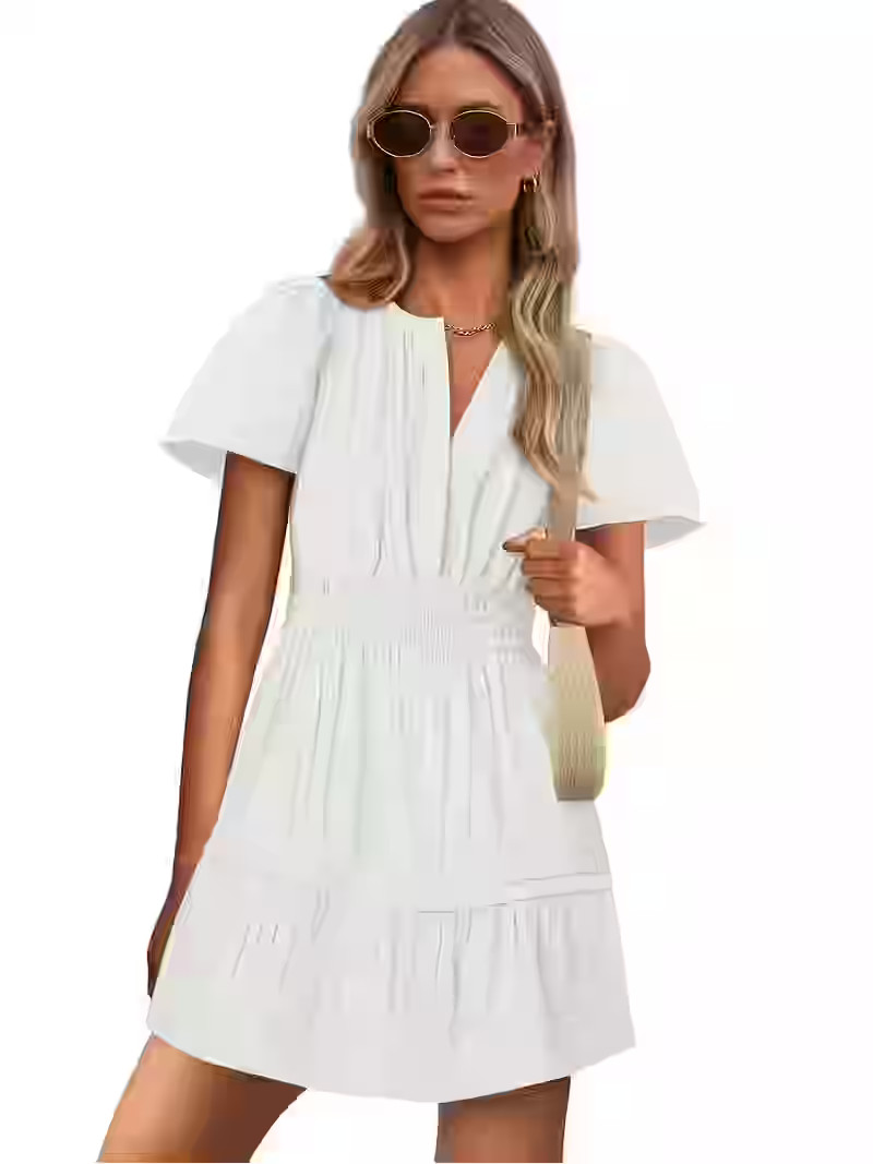 PRETTYGARDEN Women's Ruched Tiered Mini Dress with Short Sleeves, Sizes S-XXL | Walmart (US)