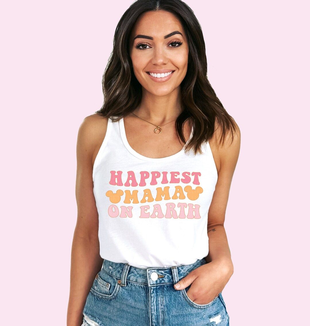 Happiest Mama on Earth Tank Top Vacation Tanktop Family Vacation Tank Summer Tanks Colorful Pink ... | Etsy (US)