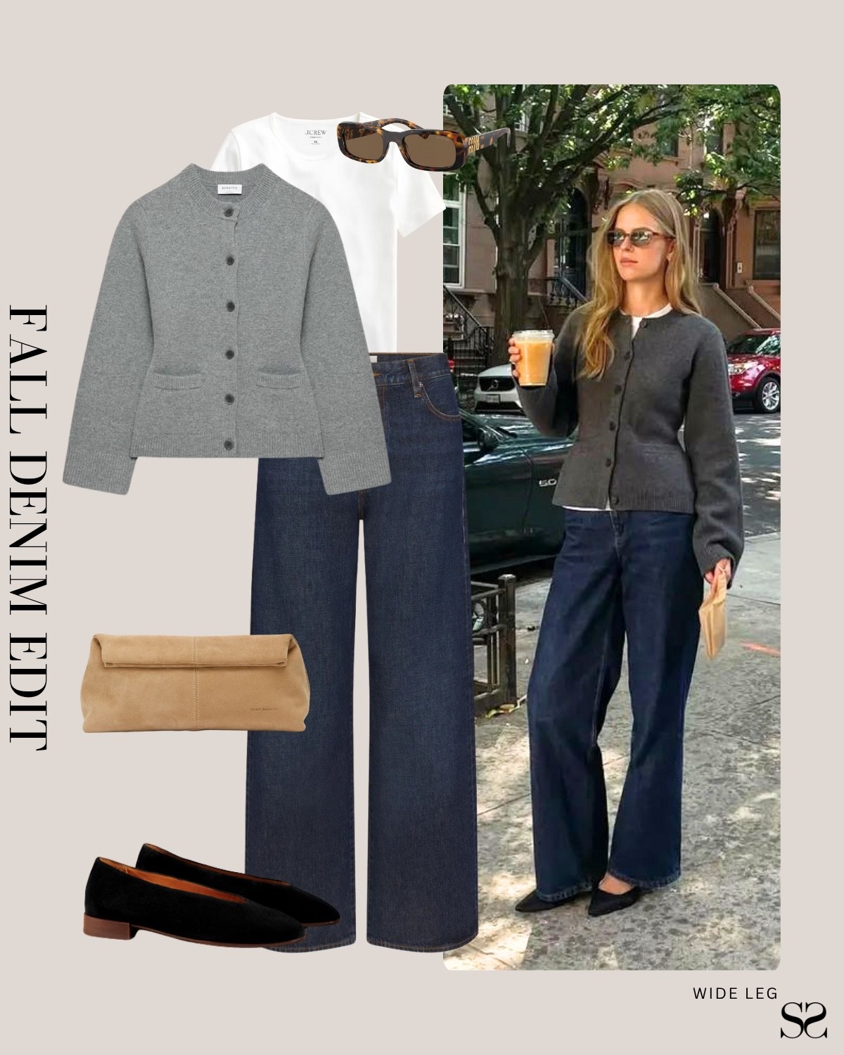 Fall Denim Edit: ways to style wide leg jeans: cinched cardigan, white tee, ballet flats, clutch 

#falloutfit #denimlove #denimedit #widelegjean #classicstyle #pinterestoutfit


#LTKStyleTip #LTKSeasonal
