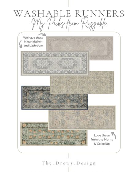 Washable runner rug from Ruggable. We have the Maral Heriz Crème rug in our kitchen (reads closer to gray) and the Hendesi Heriz Abalone as our primary bathroom rug and love both. Also linking more of my picks including these beautiful new patterns from the Morris & Co collaboration! Perfect for a kitchen, entryway, bathroom, or high traffic area 

#LTKFind #LTKstyletip #LTKhome