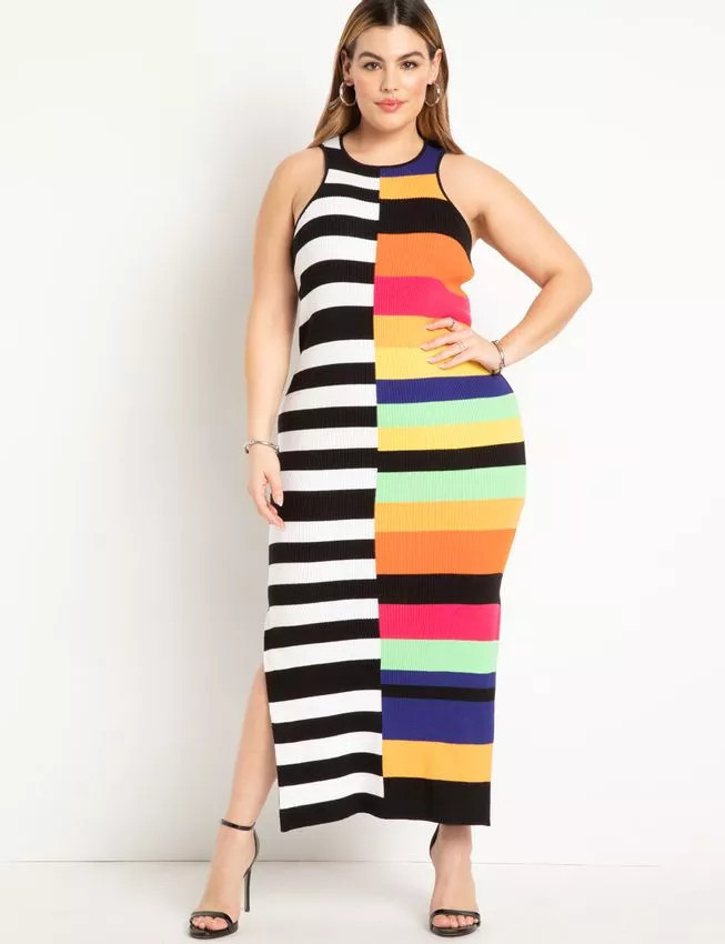 Mixed Stripe Ribbed Dress - Mixed Stripes | Eloquii