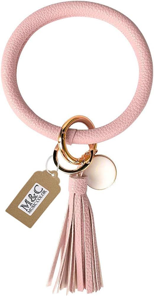 Leather Bracelet Key Ring Bangle Keyring, Tassel Ring Circle Key Ring Keychain Wristlet for Women... | Amazon (US)