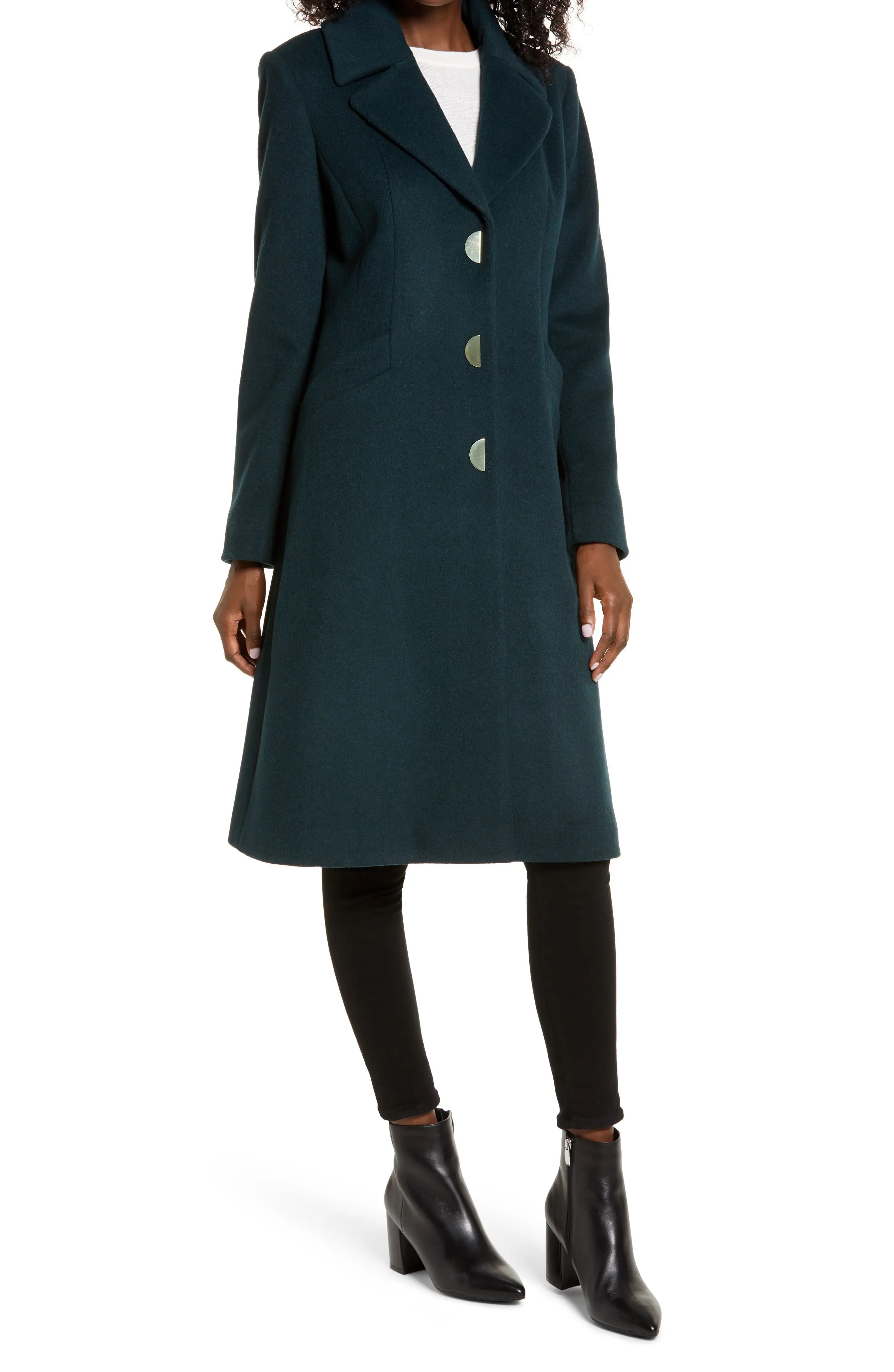Women's Via Spiga Notch Collar Wool Blend Coat, Size 12 - Green | Nordstrom