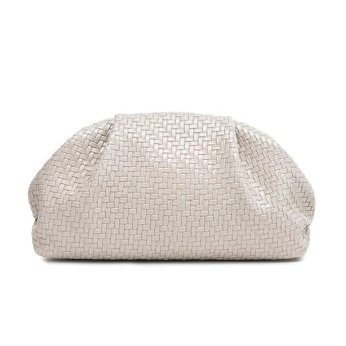 PHILOMENA Women's Woven Evening Bag Vegan Leather Clutch Purse Dumpling Ruched Bag Party Wedding Elegant Handbags (Beige Woven) | Amazon (US)
