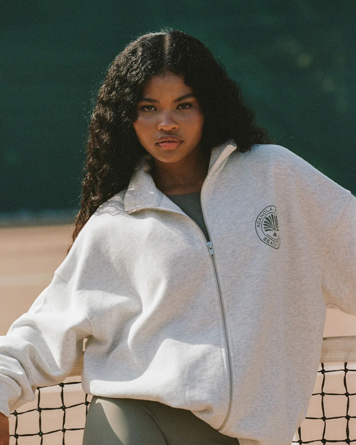 Vacation Oversized Funnel Full Zip Sweatshirt - Light Grey Melange | Adanola UK