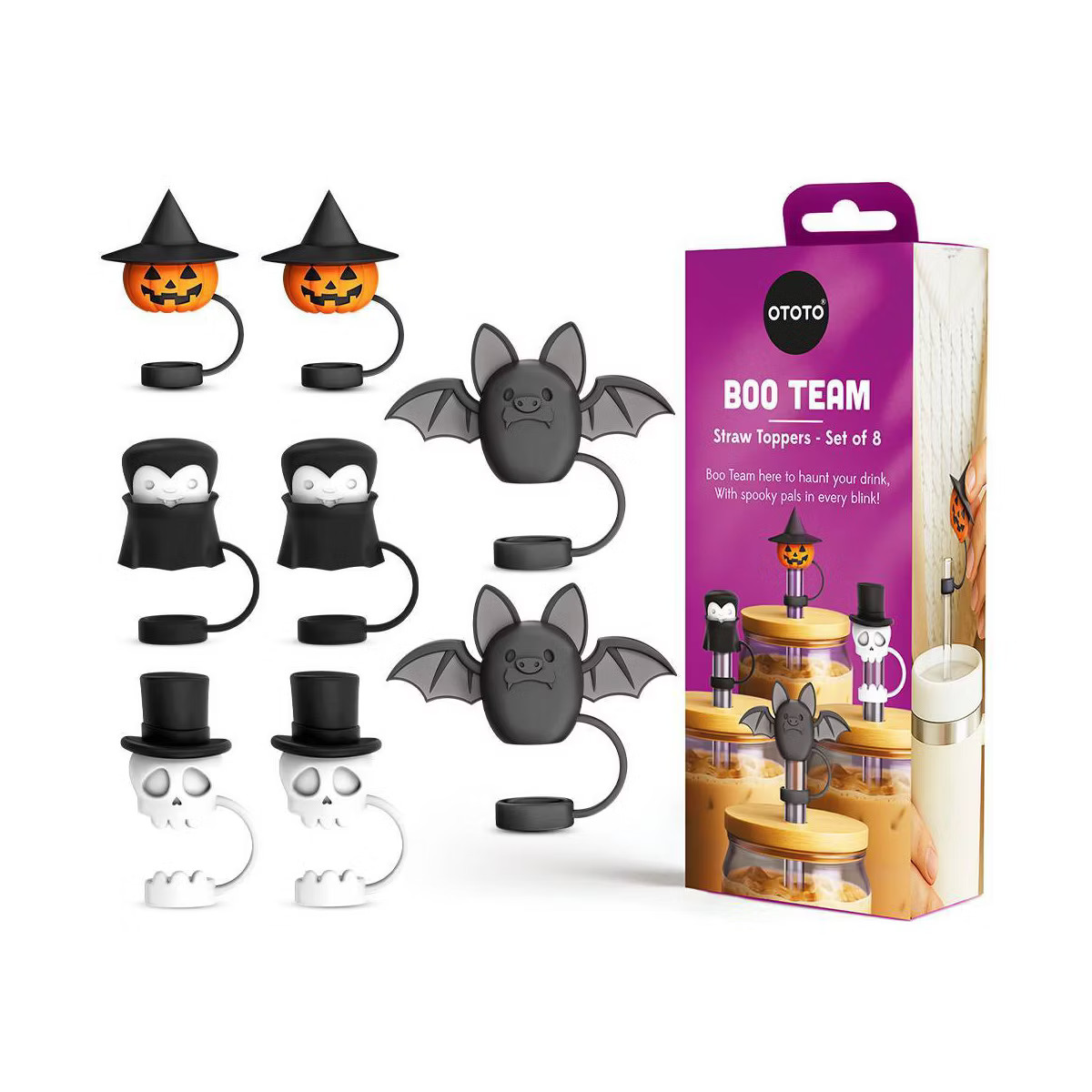 Ototo 8pc Boo Team Straw Toppers Silicone Drink Accessories Multicolor | Target