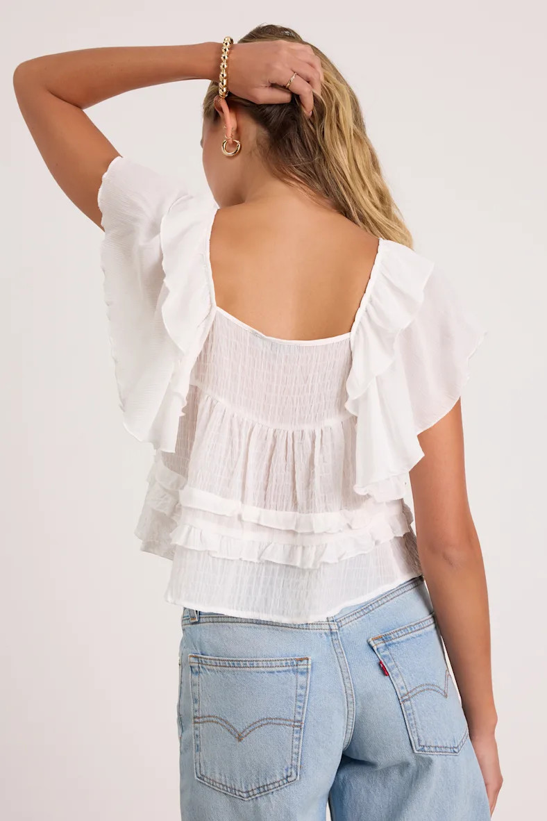 Definitely Angelic White Ruffled Short Sleeve Top | Lulus