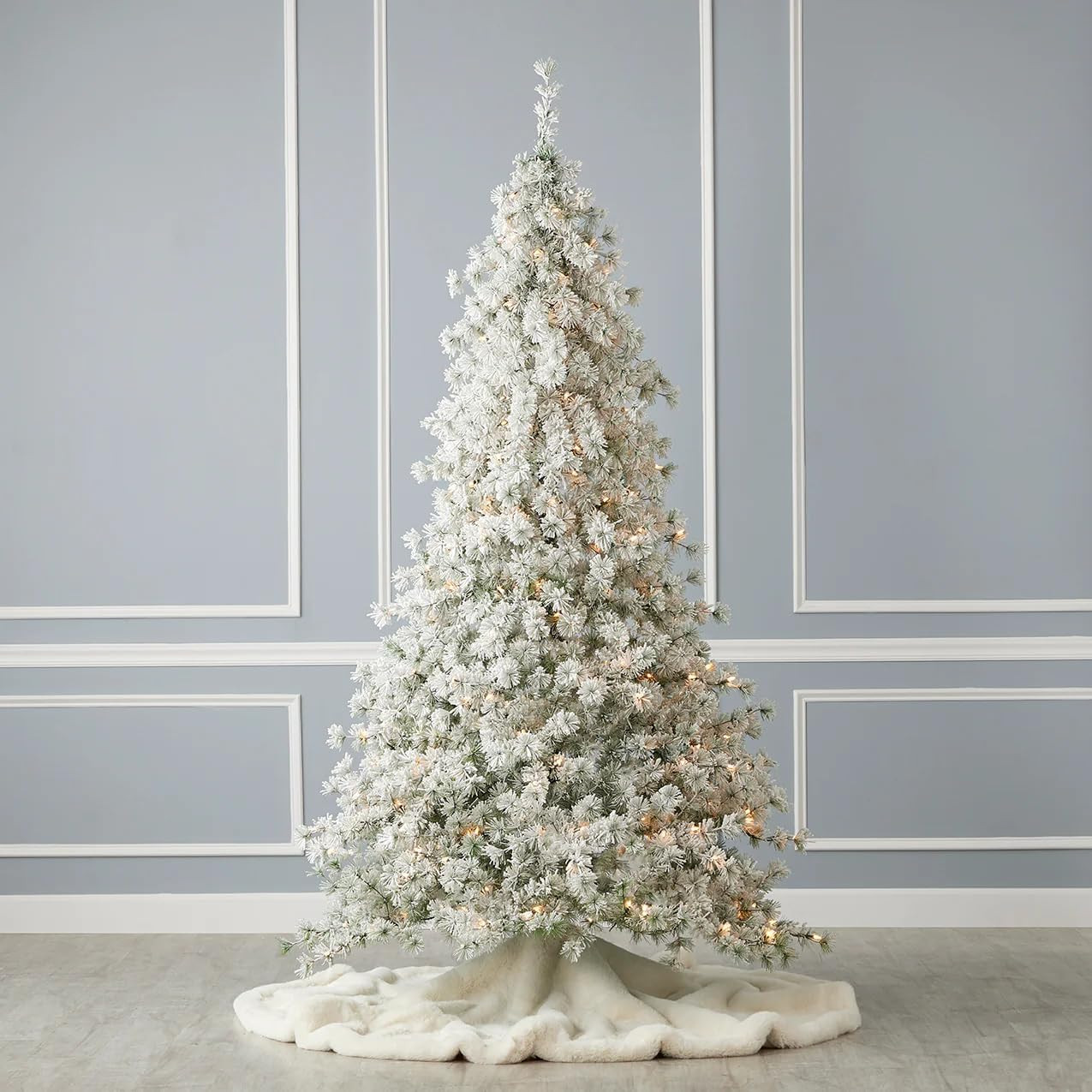 Flocked Winter Fir Hard Needle Tree with Flocked Branch Tips, Warm White LED Lights, EZ-Connect, ... | Amazon (US)