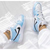 Air Jordan 1 Mid Custom Women's Nike Sneakers | University Light Blue | Etsy (US)