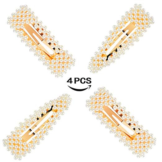 Pearl Hair Clips for Women Girls, J-MEE 4pcs Non-Slip Artificial Pearl Barrettes Bobby Pins Snap ... | Amazon (US)