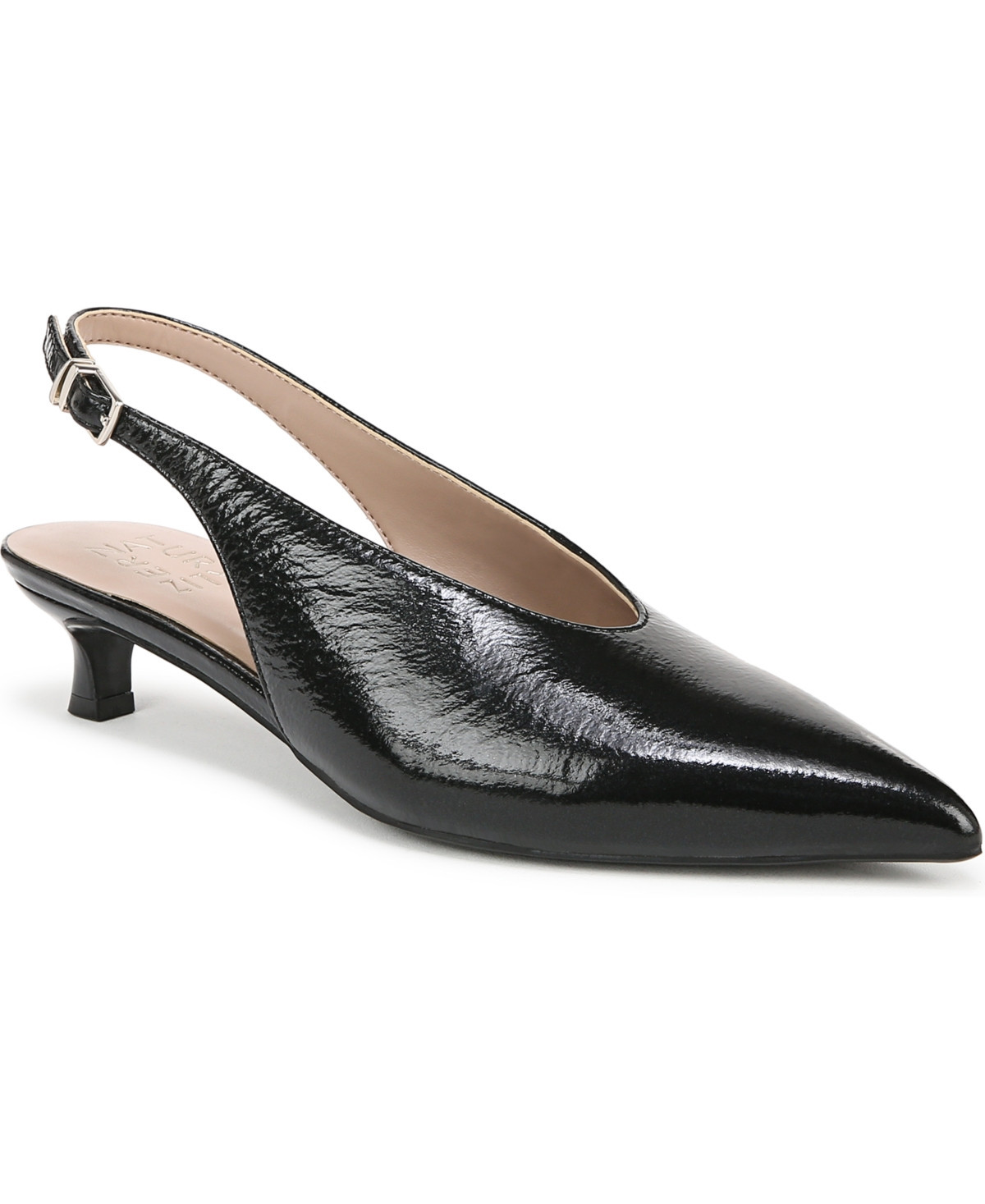 Naturalizer Women's Nicolette Pointed Toe Kitten Heel Slingback Pumps - Black Crinkle Leather | Macy's