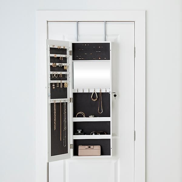 White Over the Door Mirror & Jewelry Organizer | The Container Store