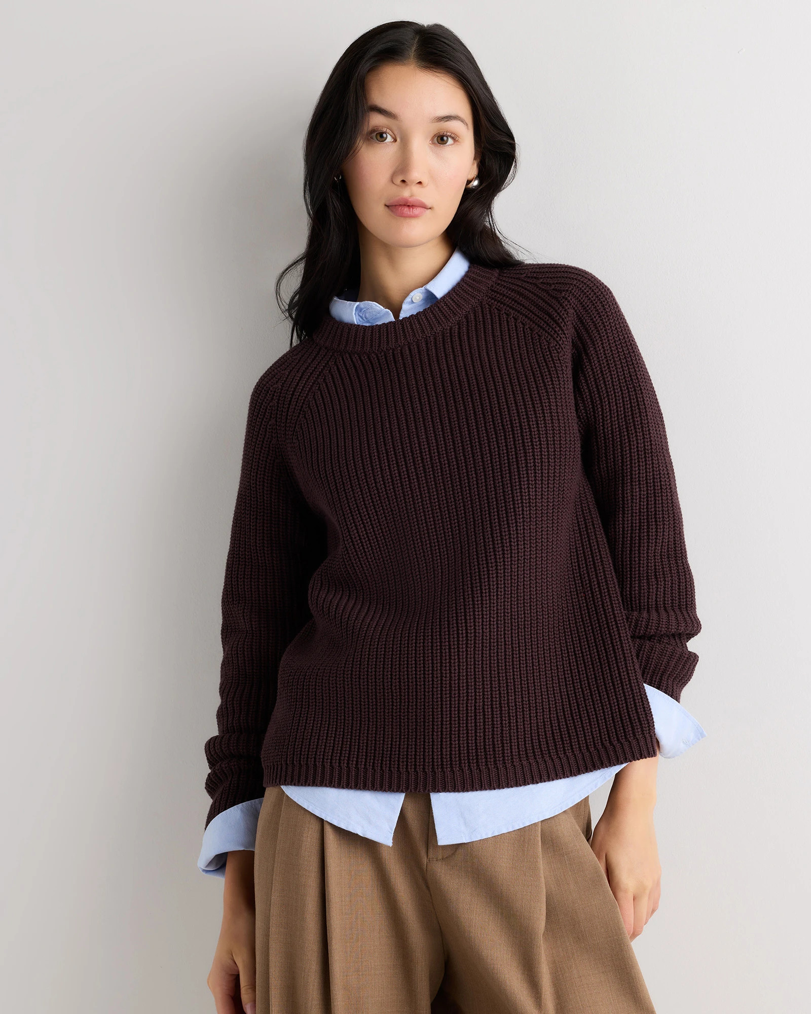 Quince | Women's Fisherman Crew Sweater in Alabaster, Size Large, Organic Cotton | Quince