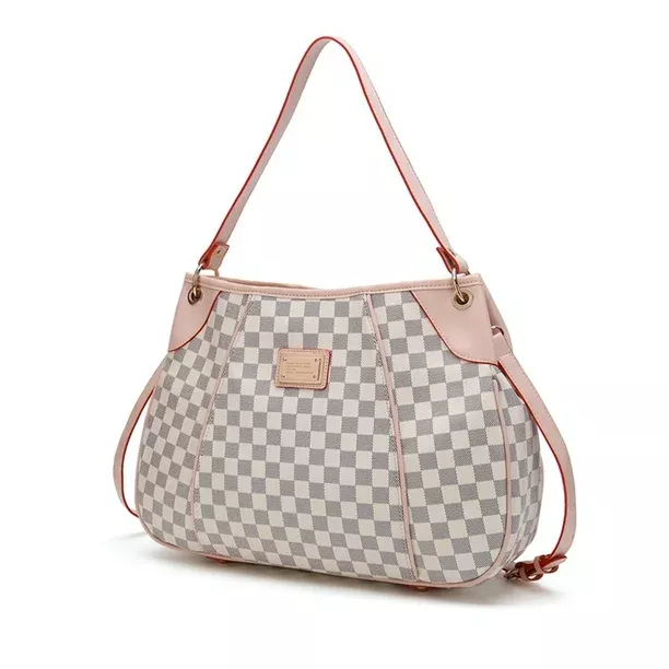 TWENTY FOUR White Checkered Handbags Leather Shoulder Bag and