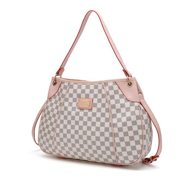 TWENTY FOUR Womens Checkered Handbags Leather Shoulder Tote bag Cross body Strap -Cream | Walmart (US)