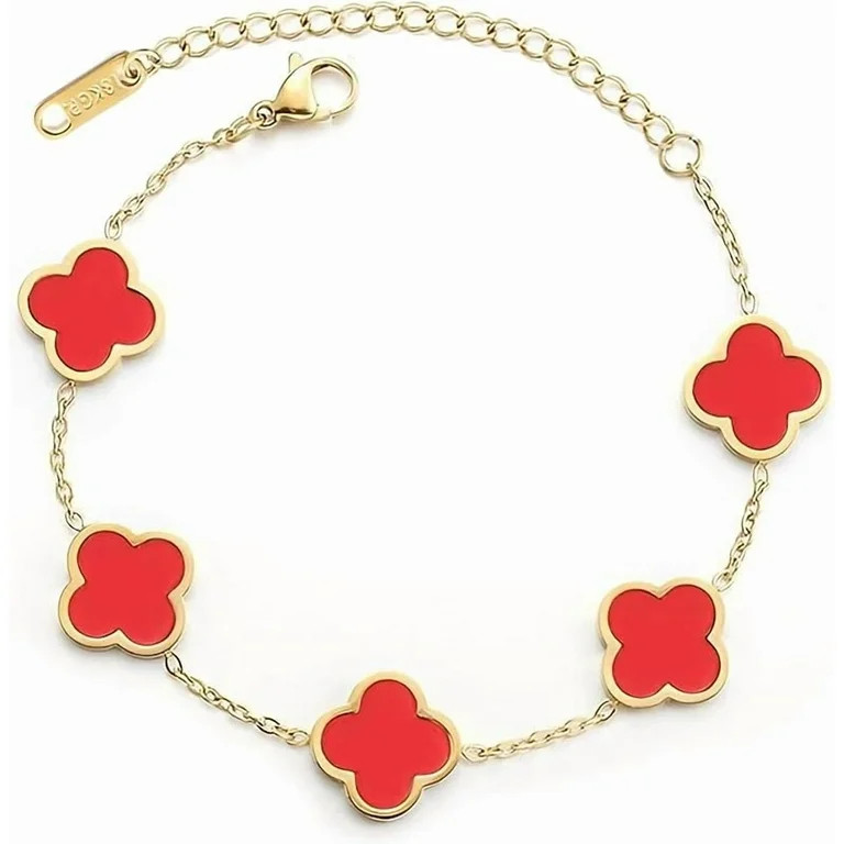 double sided 18K Gold Plated Clover Bracelet for Women, Dupe Four Leaf Flower Lucky Chain Bangle,... | Walmart (US)