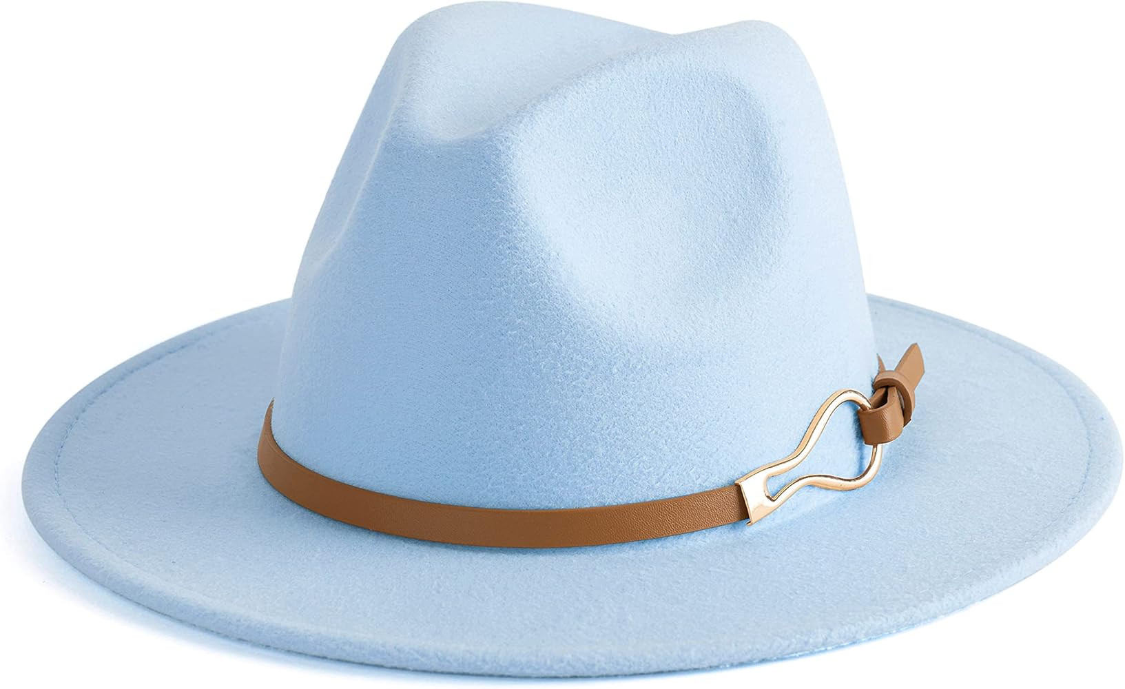 Fashion Women Wide Brim Fedora Floppy Panama Hat with Belt Buckle | Amazon (US)