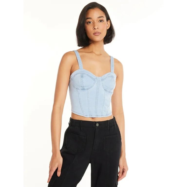 No Boundaries Denim Corset Top, Women's and Women's Plus | Walmart (US)