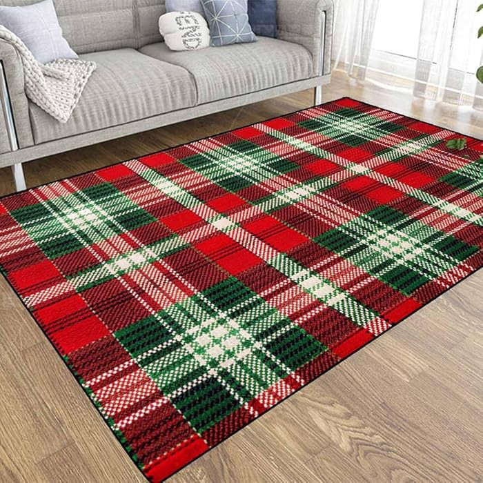 TOMWISH Christmas Tartan Plaid Area Rug 2X3 Entry Rug Washable Indoor Door Mat Small Throw Rug fo... | Amazon (US)