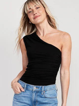Cropped Draped One-Shoulder Ruched Top for Women | Old Navy (US)