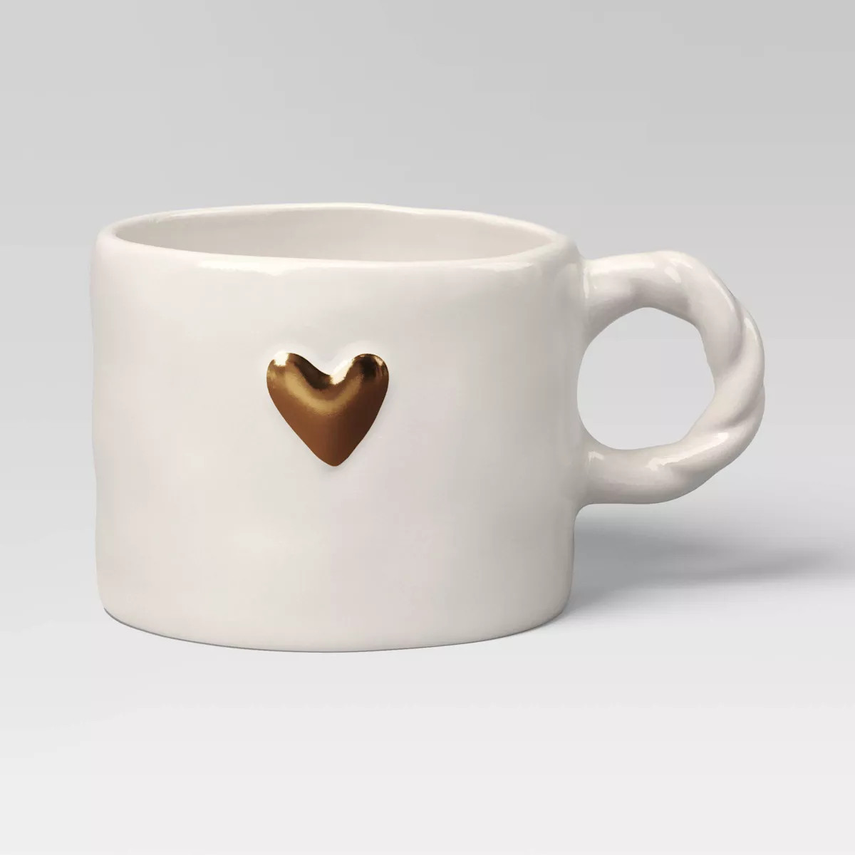 12.6 fl oz Stoneware Gold Embossed Heart Mug with Twisted Handle - Threshold™ | Target