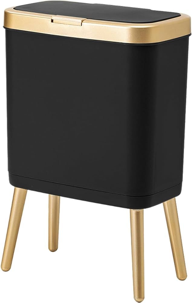 Procade Office Trash Can with Lid, Black Bathroom Trash Can with Gold Edge, Modern Narrow Garbage... | Amazon (US)