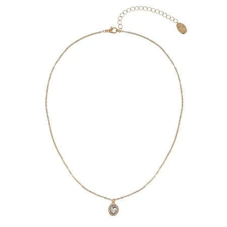 Time and Tru Adult Women s Gold Tone Oval Halo Crystal Delicate Metal Pendant Necklace | Walmart (US)