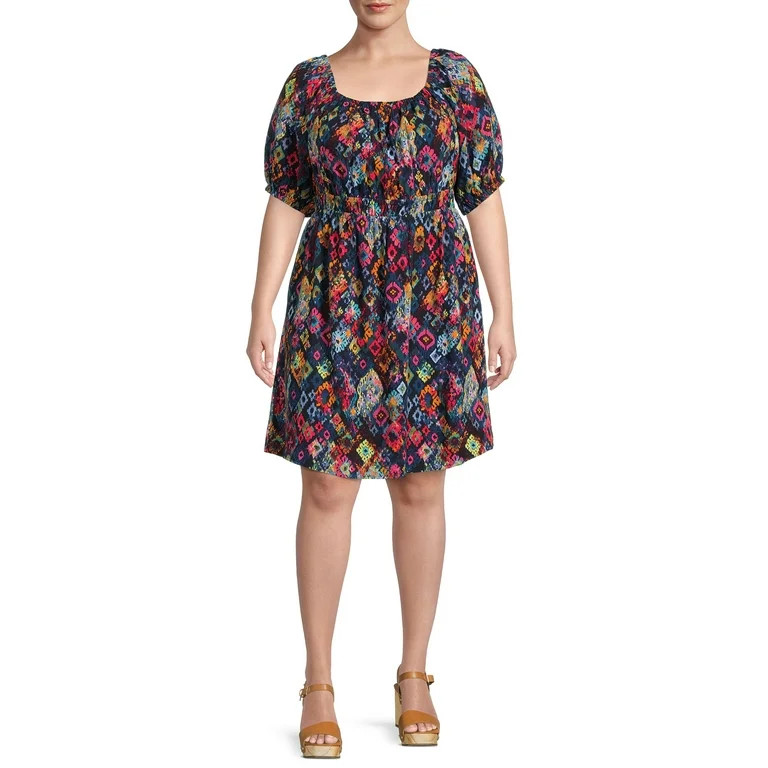 Terra & Sky Women's Plus Size Puff Sleeve Dress with Tie Back | Walmart (US)