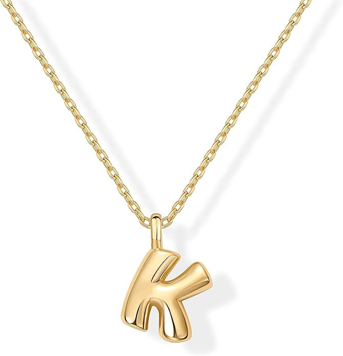 PAVOI 14K Gold Plated Dainty Chunky Bubble Initial Letter Pendant Necklace for Women | Alphabet L... | Amazon (US)