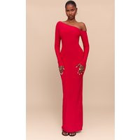 Red Double Slinky Asymmetric Neckline Maxi Dress | PrettyLittleThing US