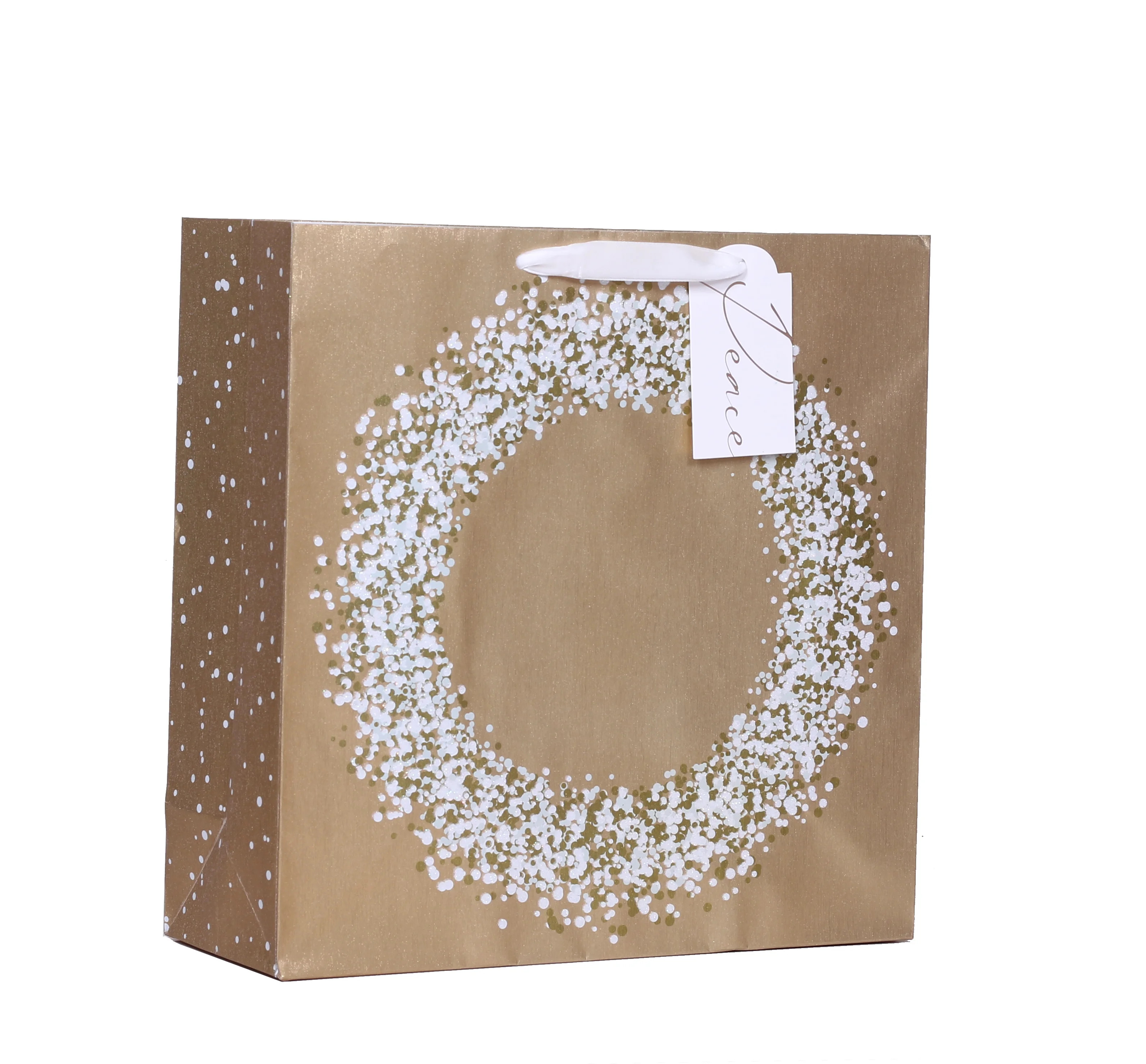 Large Square Gold Christmas Wreath Gift Bag (12"x 12") by My Texas House | Walmart (US)