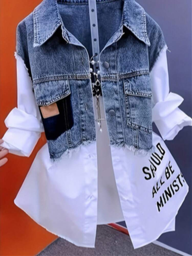 Letter  Plain    Casual    Button Front  Pocket  Button    Stage & Concert | SHEIN