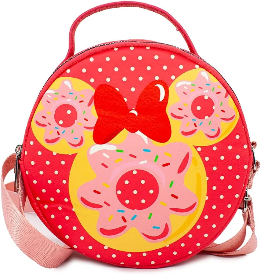 Disney Bag, Crossbody, Round, Minnie Mouse Bow and Ears Donut Dessert with Polka Dot, Red, Vegan ... | Amazon (US)