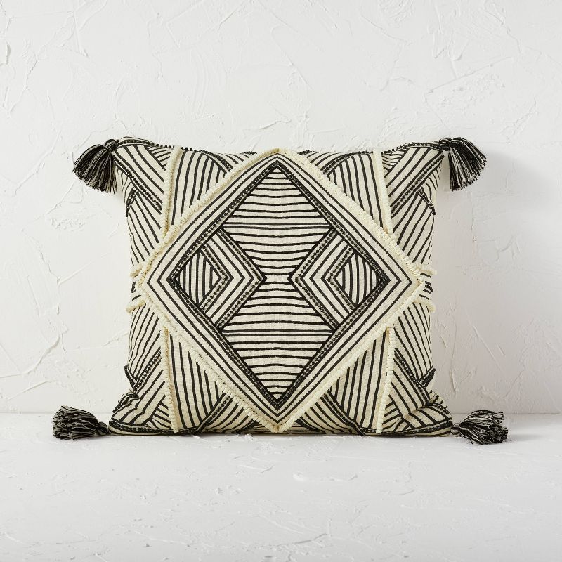 Square Embellished Geometric Decorative Throw Pillow Off-White/Black - Opalhouse™ designed with... | Target