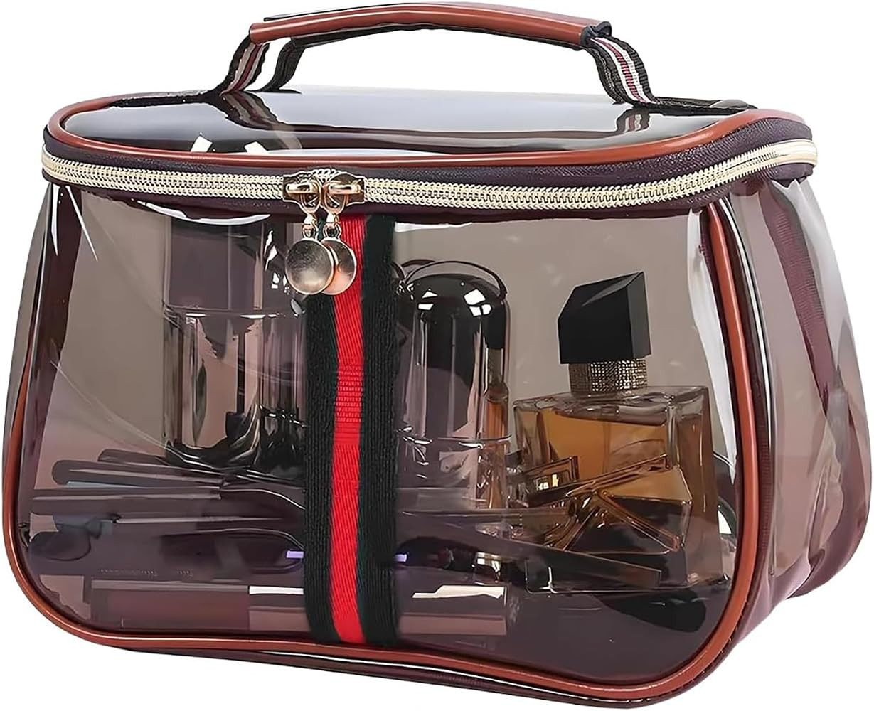 New Retro Vintage Vanity Bag - Clear Makeup Organizer with Handle (Coffee) | Amazon (US)