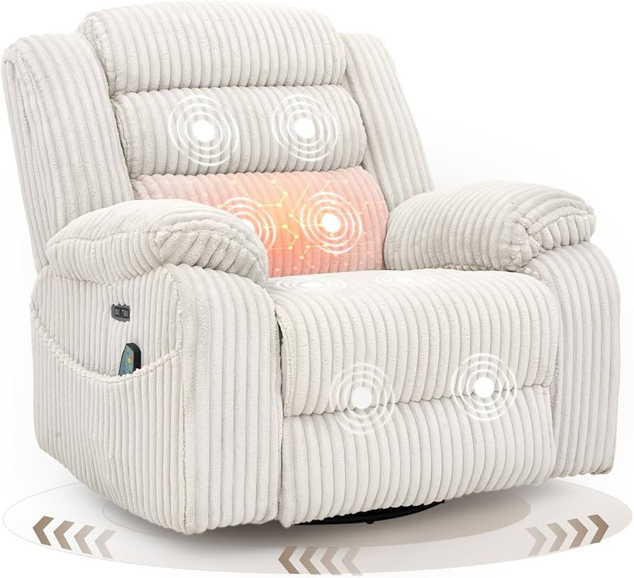 Power Swivel Rocker Recliner Chair for Adults with Massage and Heat, USB and Type-C Charging Port... | Amazon (US)