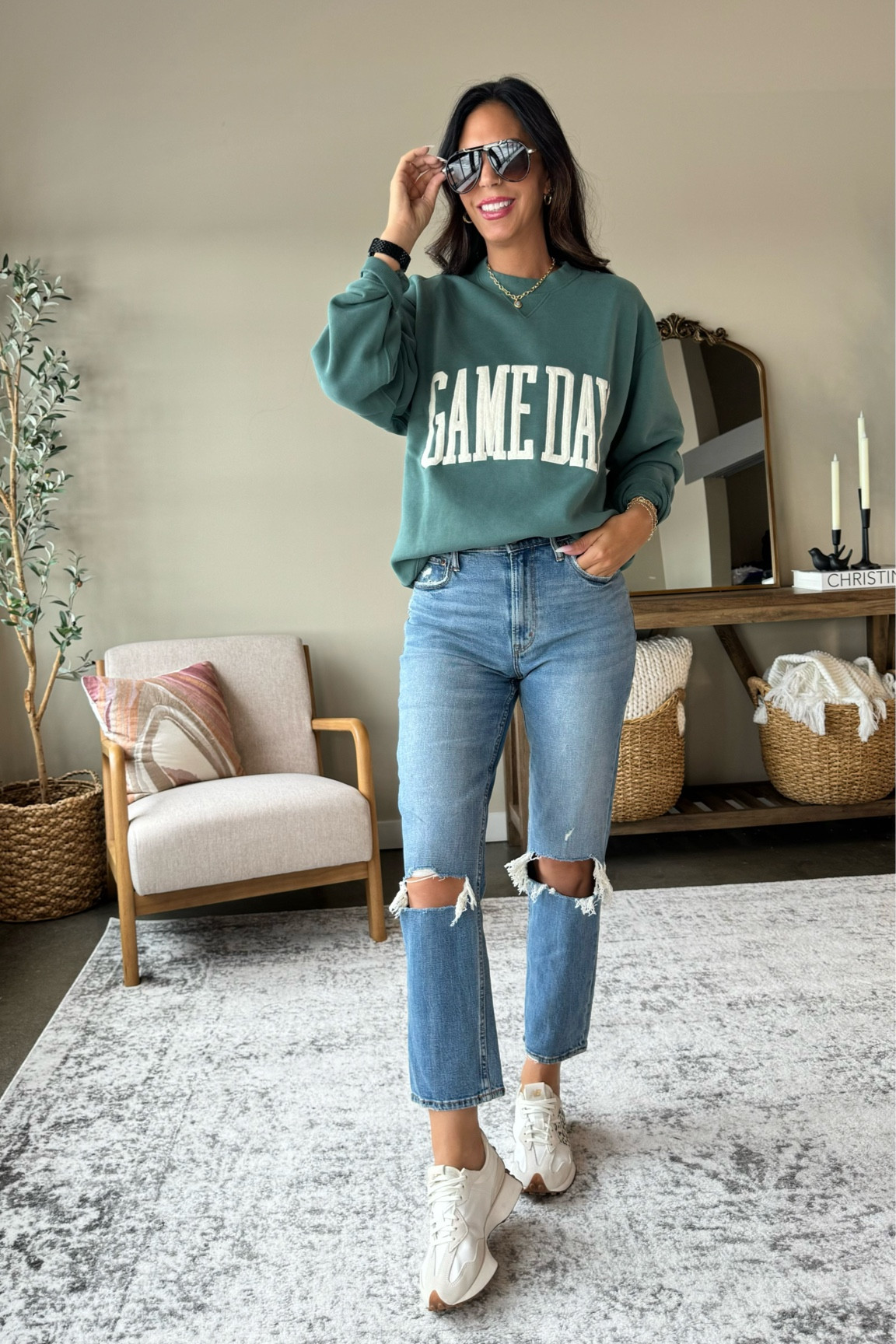 Abercrombie denim sale! 25% off plus 15% off 
Code: AFLOVERLY
Game day sweatshirt is a size small 
Denim is 27 long 
New balance 327 are back in stock! 


#LTKxAF #LTKU #LTKSaleAlert