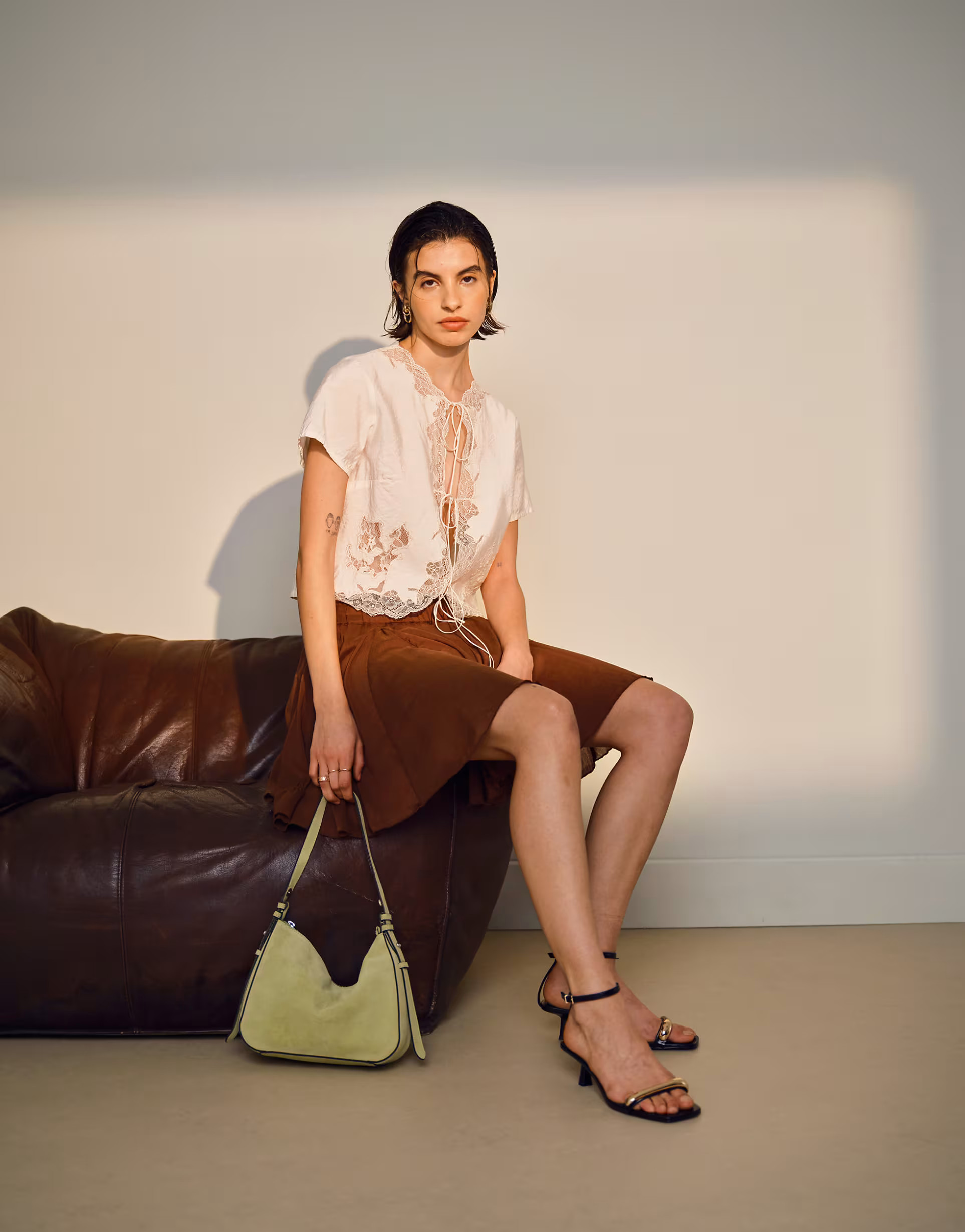 Topshop delicate tie front cap sleeve with lace top in ivory | ASOS | ASOS (Global)