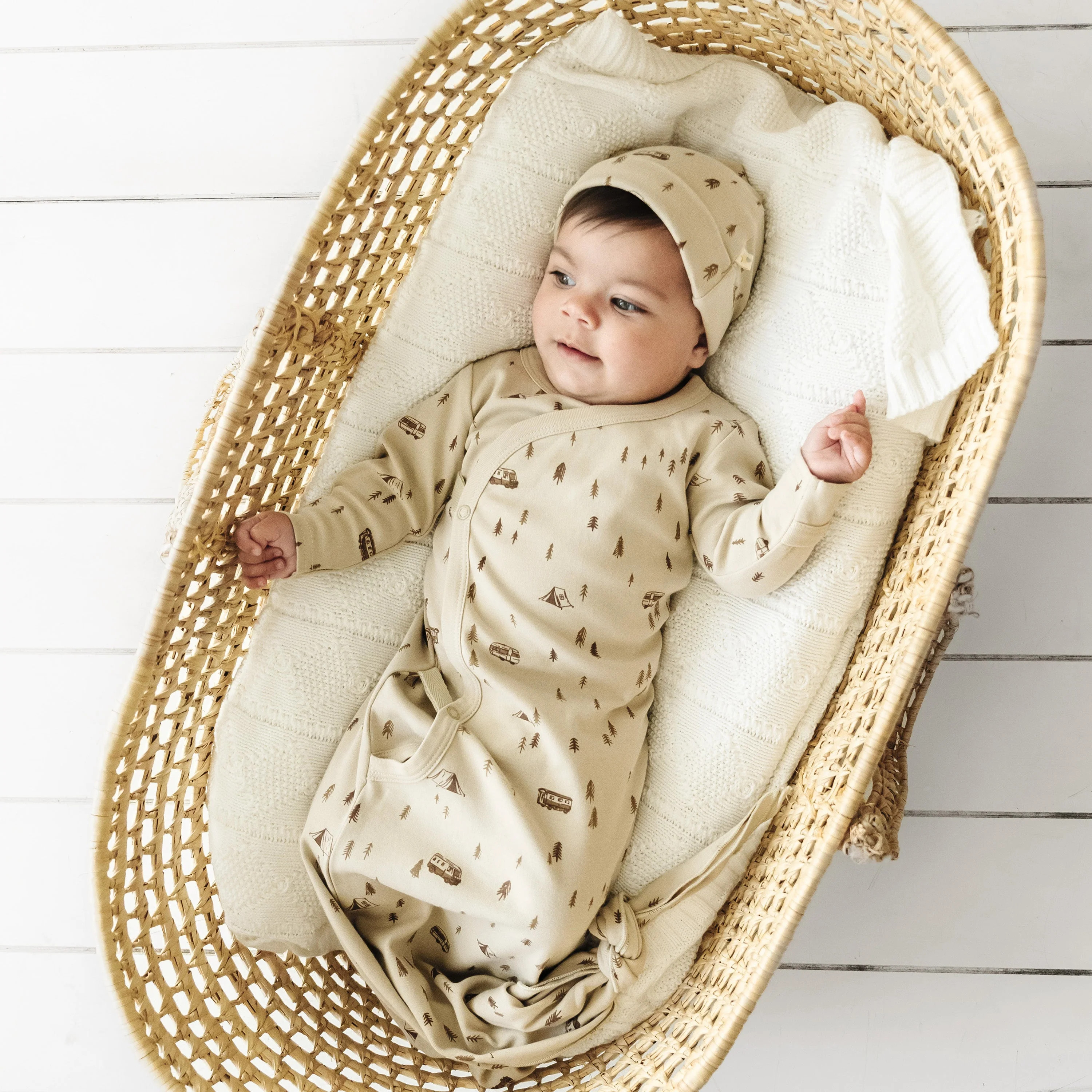 Organic Kimono Knotted Sleep Gown - Camplife | Makemake Organics | Makemake Organics