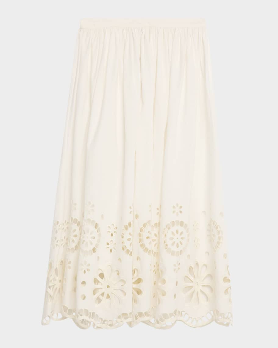 The Great Super Bloom Eyelet Midi Skirt | Neiman Marcus