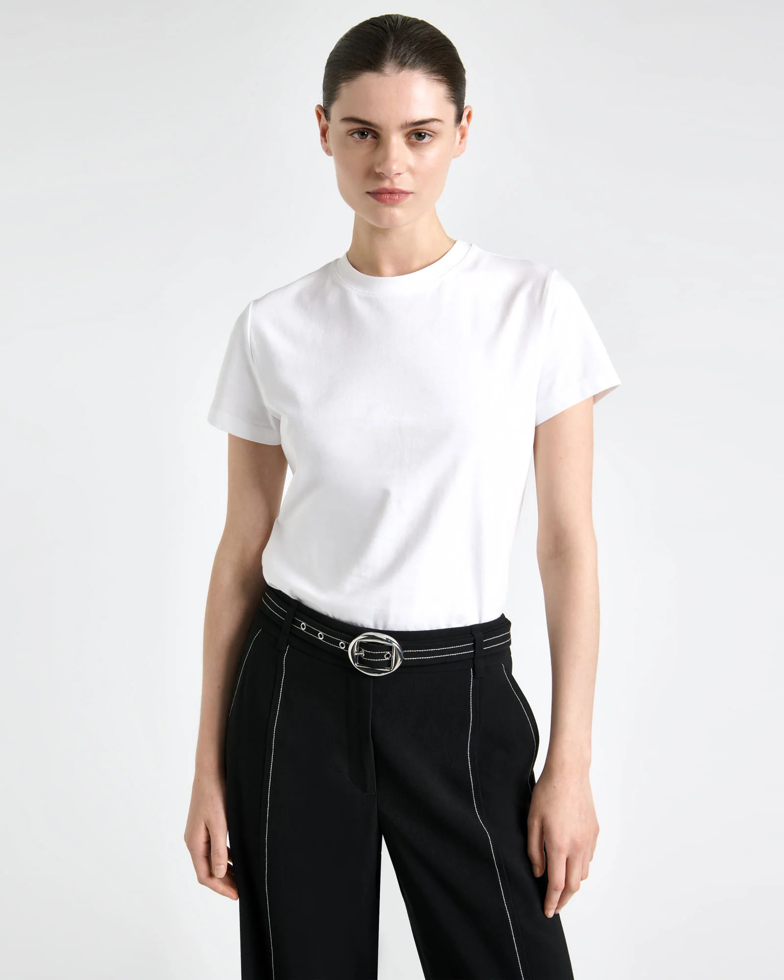 White Fitted Pima Cotton Tee | Cue AU