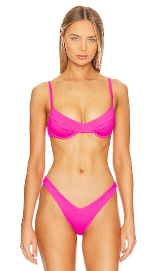 Ditzy Underwire Bikini Top in Flamingo Pink Ribbed | Revolve Clothing (Global)