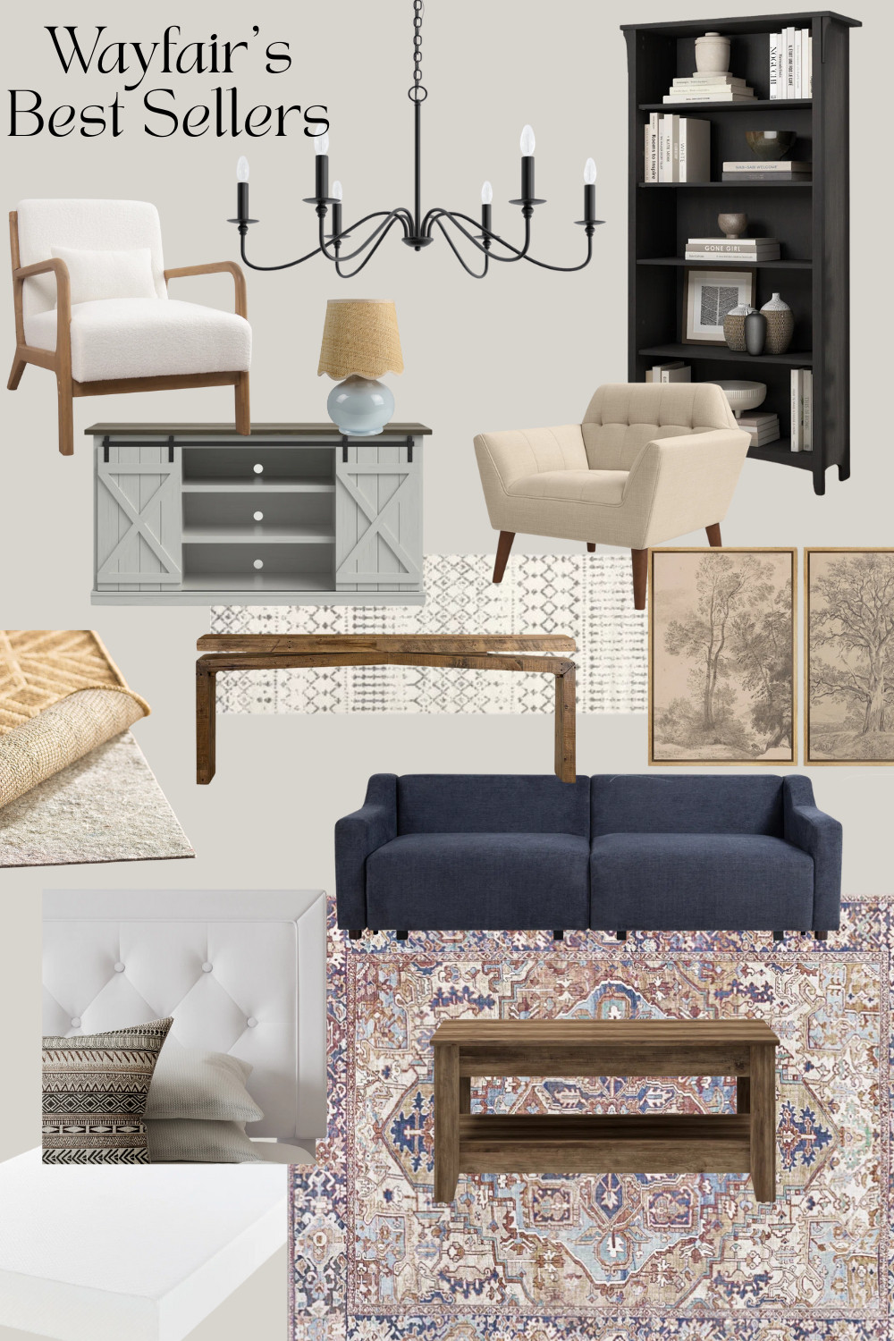 Wayfair's best sellers!  Over 1000 5 star reviews! The iron chandelier has been a top seller and a great look for less from Pottery Barn. The sofa is a convertible sofa and can turn into a bed.

accent chairs, bookcase, tv stand, rug pad, tufted headboard, area rug, trellis area rug 

 

#LTKHome #LTKSaleAlert #LTKFindsUnder100