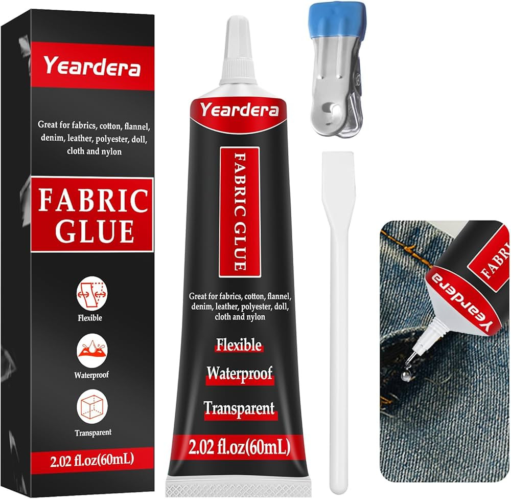 Fabric Glue, Permanent, Clear, Washable Adhesive for Clothing, Patches, Leather, Cotton, Denim, P... | Amazon (US)