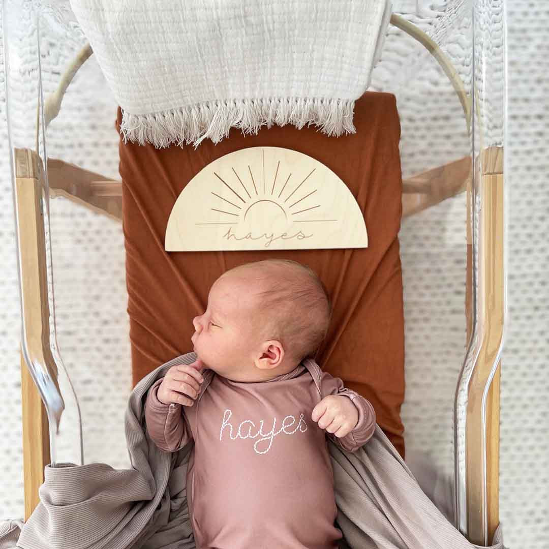 Personalized Half Moon Wood Announcement | Sun | Caden Lane