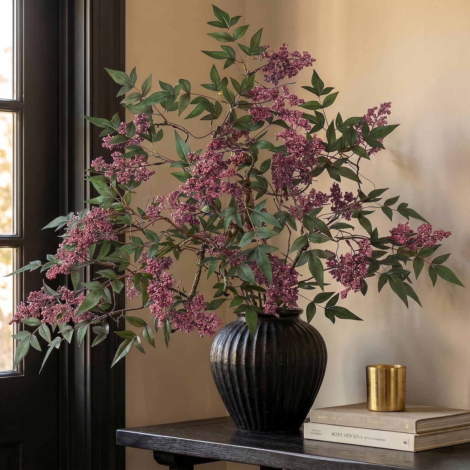 2Pcs 36"Realistic Artificial Nandina Berry Stems for Vase Decor(Dusty Plum) | Amazon (US)