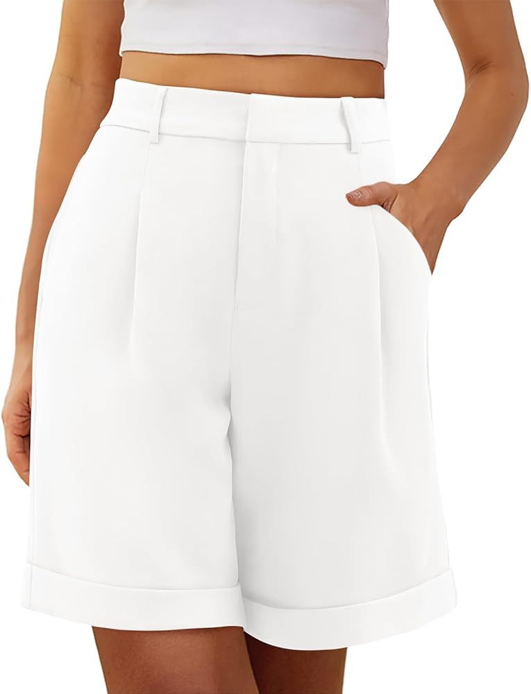 onlypuff Womens Dressy Shorts Casual High Waist Wide Leg Shorts Side Pockets | Amazon (US)