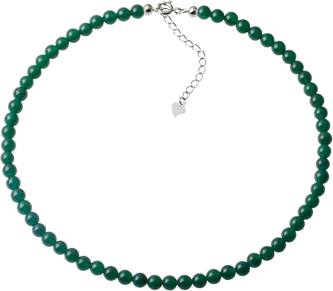 Kakikaki Natural Agate Choker Necklace Sterling Silver Round Beads Strand Necklace for Women | Amazon (US)