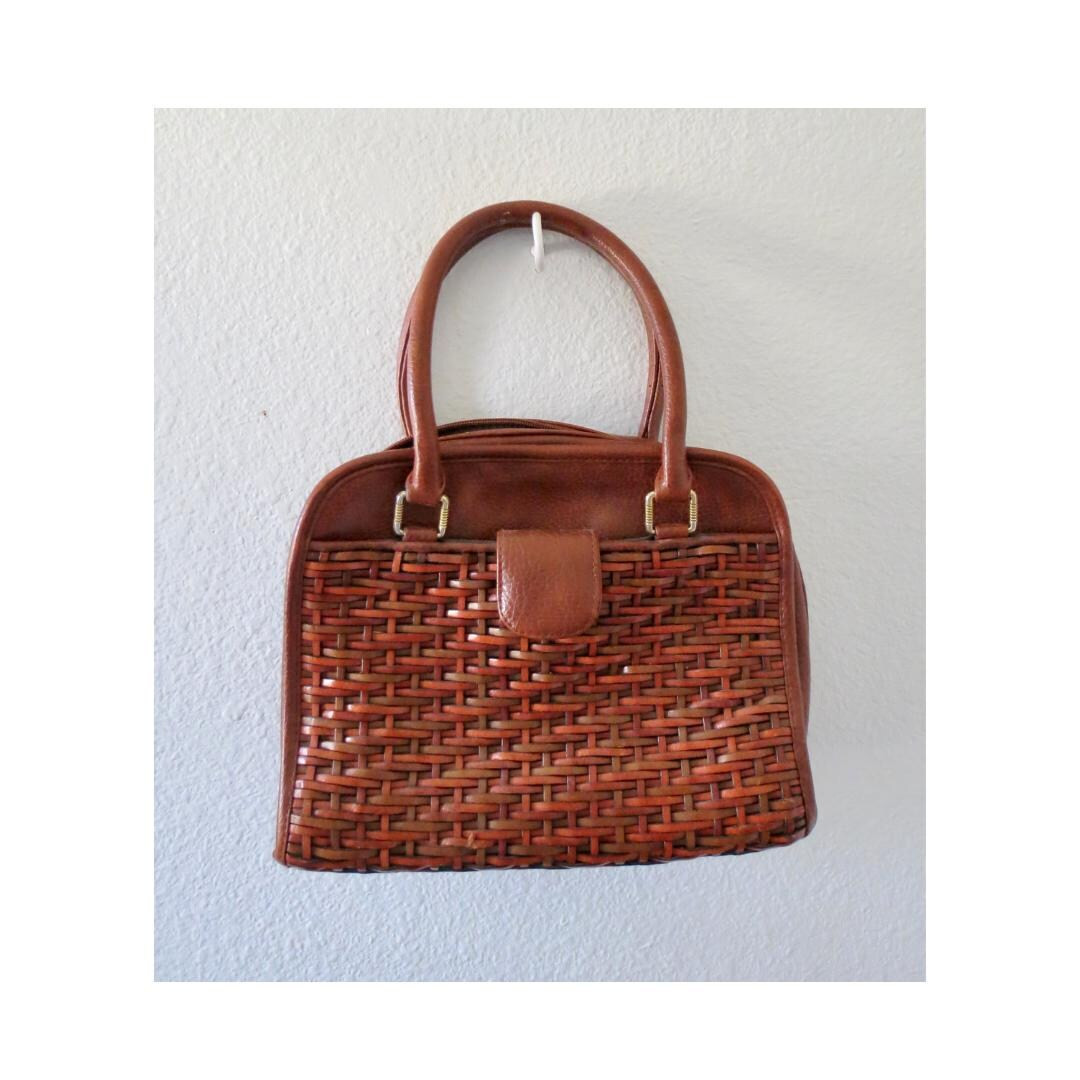 Vintage Woven Leather Purse - Top Handle Handbag | Etsy (Global)