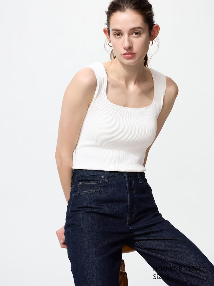 Ribbed Square Neck Sleeveless Bra Top | UNIQLO (UK)